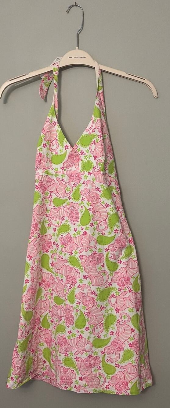 Vintage Lilly Pulitzer “Black Jack” Tiger Print Halter Dress Women’s 2